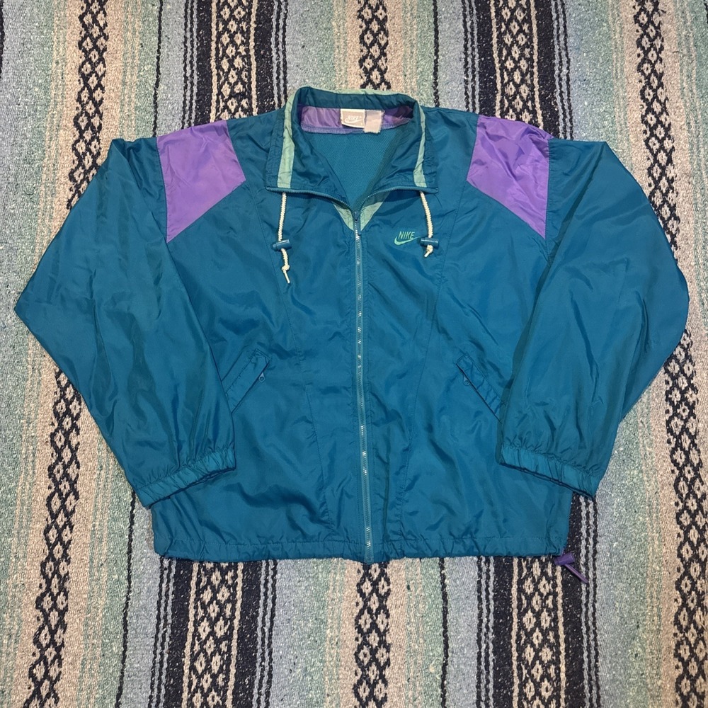 Vintage Nike 90s Track Jacket Windbreaker Turquoise Purple Women's S Lightweight